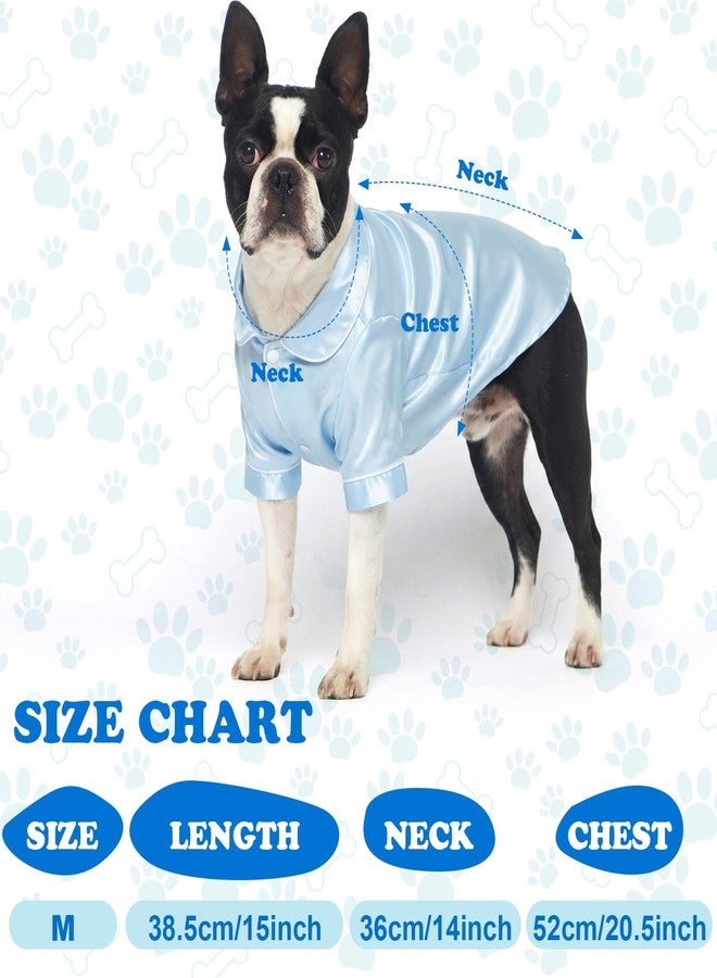 Cosblank Pet Silk Pajamas Shirts Dogs Satin Pjs Soft Faux Silk Lapel Two-Legged Puppy Sleepwear for Small Dogs Bridal Party(M,Blue) - Image 2